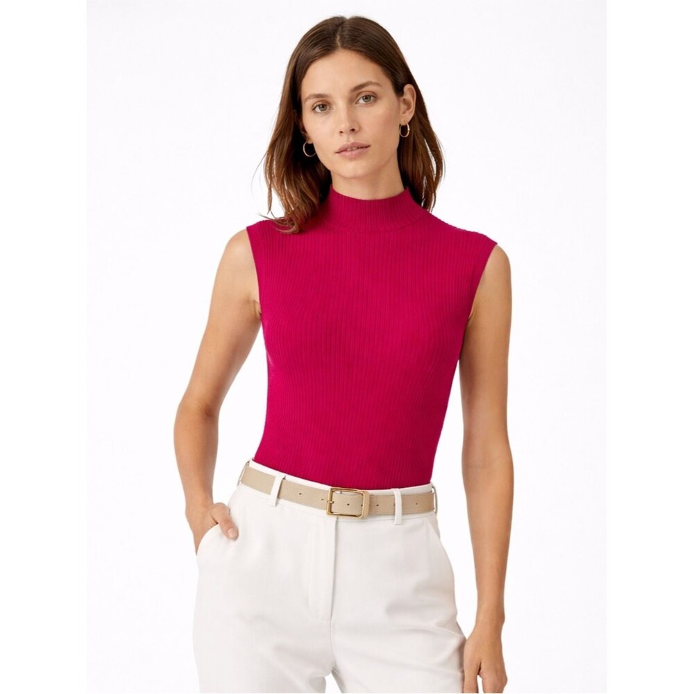 Lafayette 148 New York Sleeveless Mock Neck Ribbed Tank in fuchsia Pink size XL